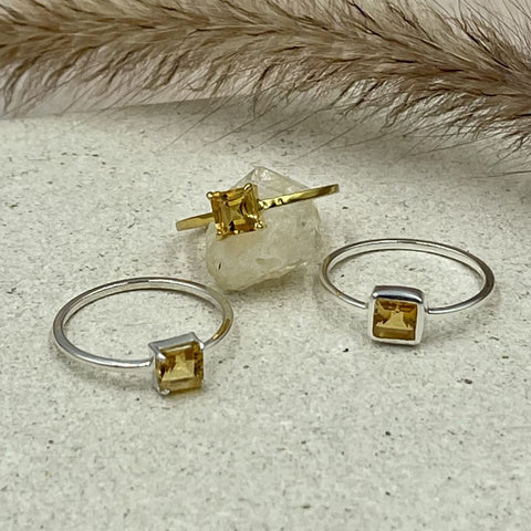 Square Citrine Rings | Square Fine Rings | Mala Elements