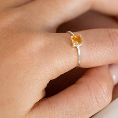 Square Citrine Rings | Square Fine Rings | Mala Elements