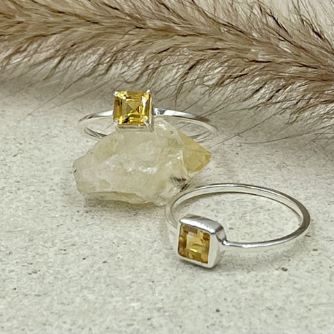 Square Citrine Rings | Square Fine Rings | Mala Elements