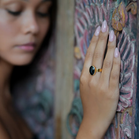 Natalie Black Spinel Ring 18ct Gold Vermeil