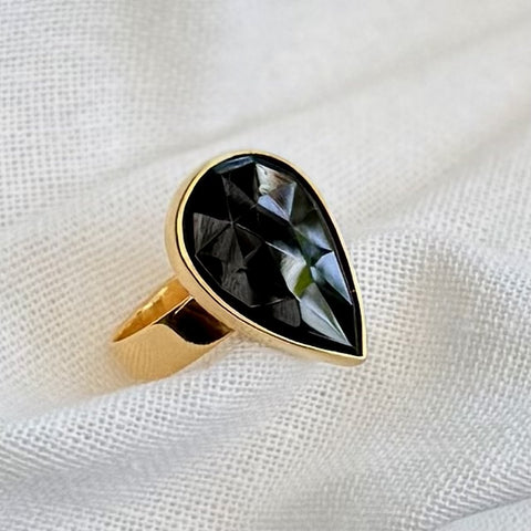 Natalie Black Spinel Ring 18ct Gold Vermeil