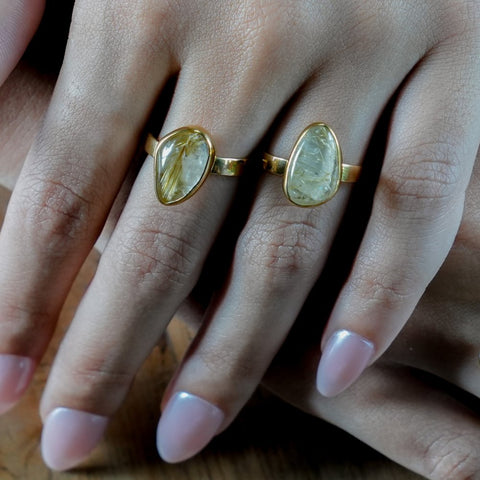 Golden Rutilated Quartz Ring – 18ct Gold Vermeil