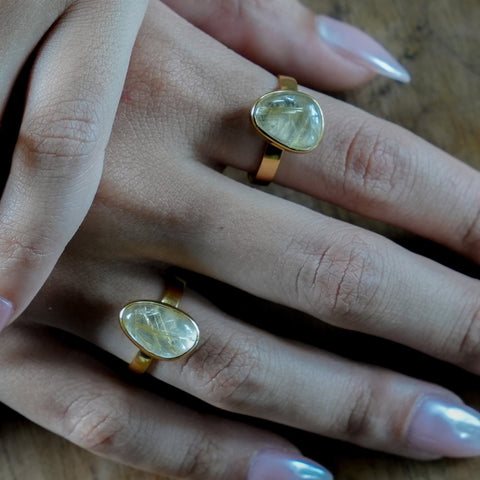 Golden Rutilated Quartz Ring – 18ct Gold Vermeil
