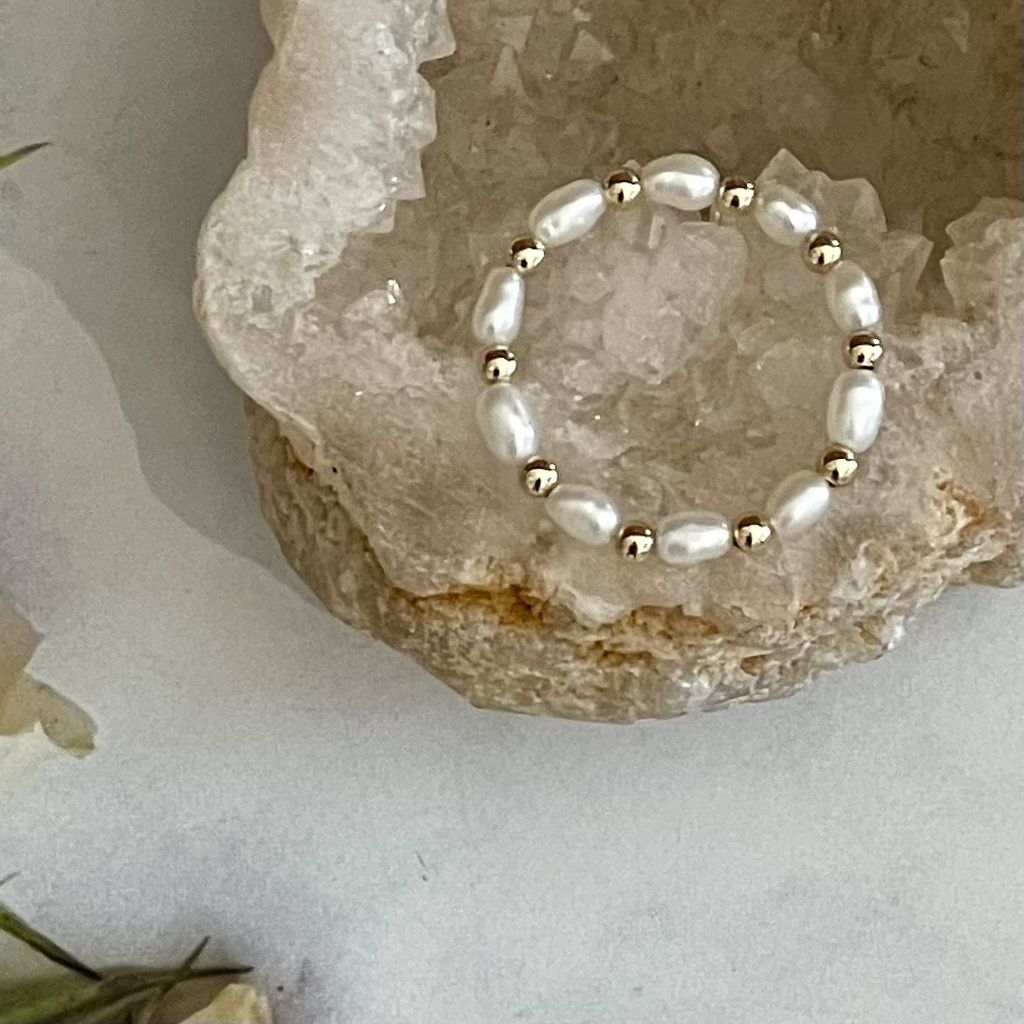 Pearl and Gold Bead Rings | Mala Elements