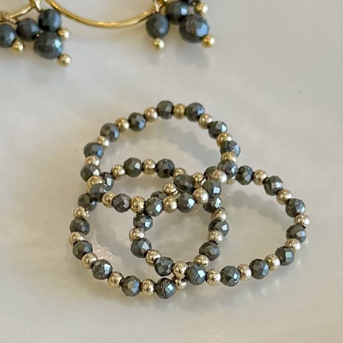 Pyrite & Gold Bead Rings