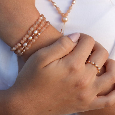 Pink Pearl Rings | Rose Gold Bead Rings | Mala Elements