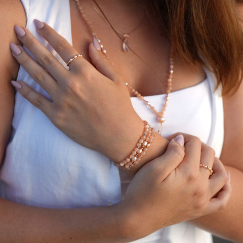 Pink Pearl Rings | Rose Gold Bead Rings | Mala Elements