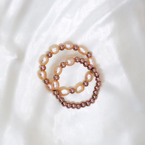 Pink Pearl Rings | Rose Gold Bead Rings | Mala Elements