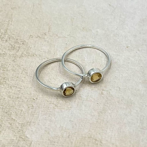 Citrine Fine Round Silver Rings