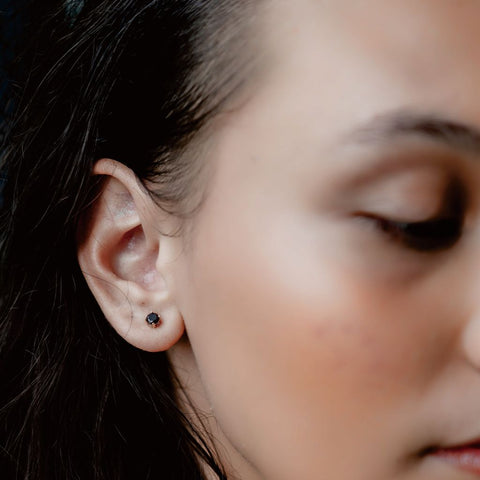 Black Sapphire 9ct Gold Stud Earrings