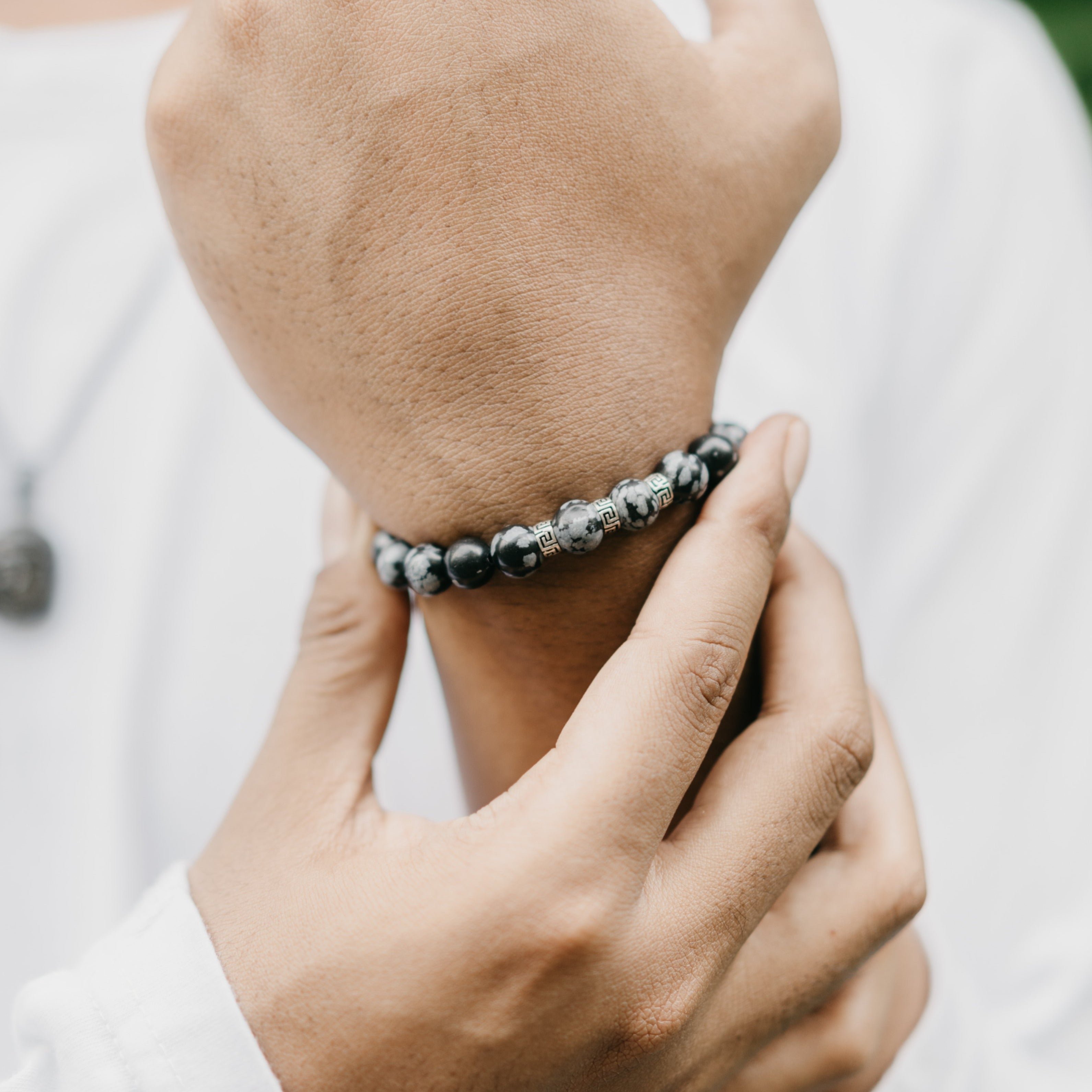 Men's Silver Bracelet | Snowflake Obsidian Bracelet | Mala Elements