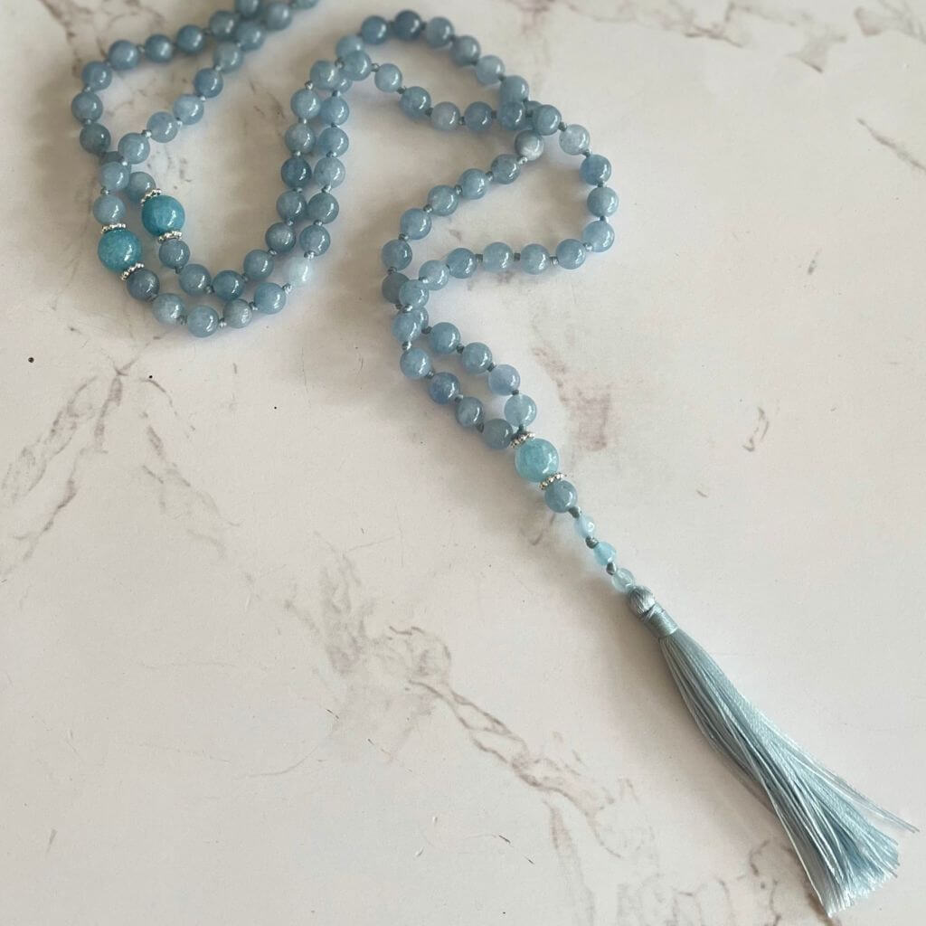 Aquamarine Bead Necklace | 33 Bead Bracelet | Mala Elements