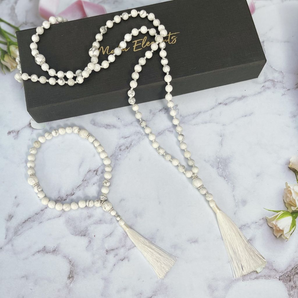Howlite Bead Necklace | 33 Bead Bracelet | Mala Elements