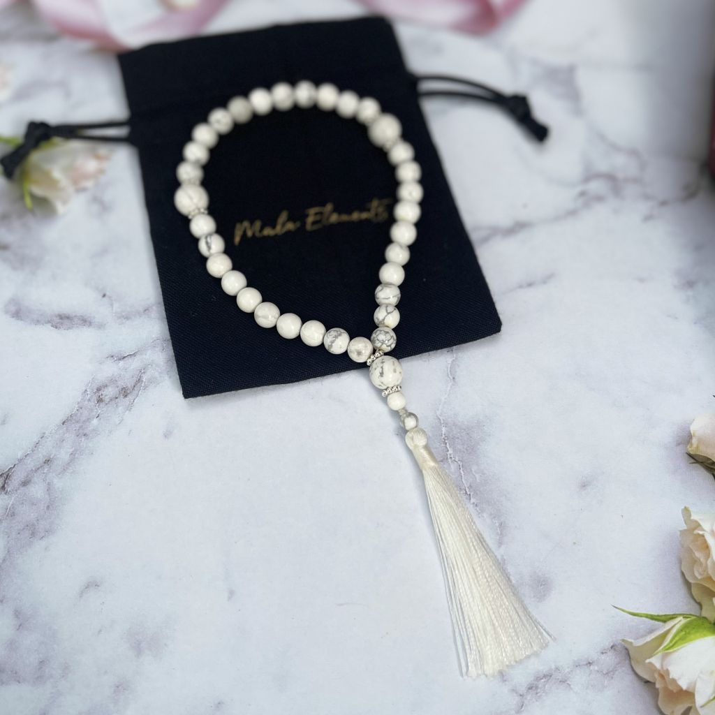 Howlite Bead Necklace | 33 Bead Bracelet | Mala Elements