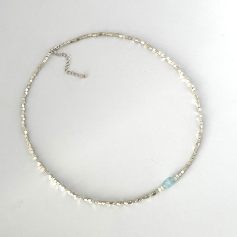 Aquamarine Riley Necklace | Silver Beads Necklace | Mala Elements