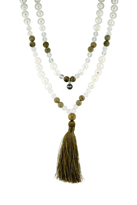 Sandalwood Mala Necklace | Freshwater Pearl Mala | Mala Elements