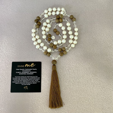 Sandalwood Mala Necklace | Freshwater Pearl Mala | Mala Elements