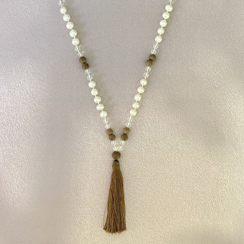 Sandalwood Mala Necklace | Freshwater Pearl Mala | Mala Elements