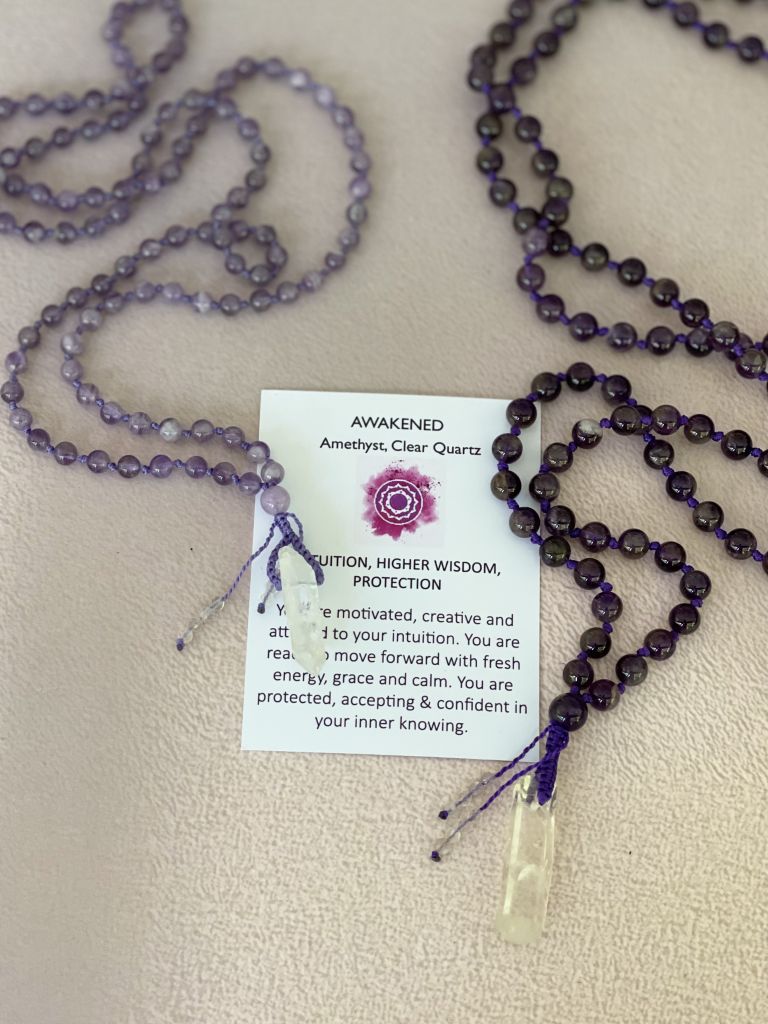 Clear Crystal Necklace | Amethyst Crystal Necklace | Mala Elements