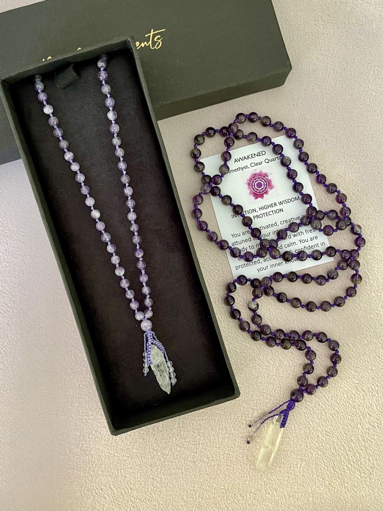 Clear Crystal Necklace | Amethyst Crystal Necklace | Mala Elements