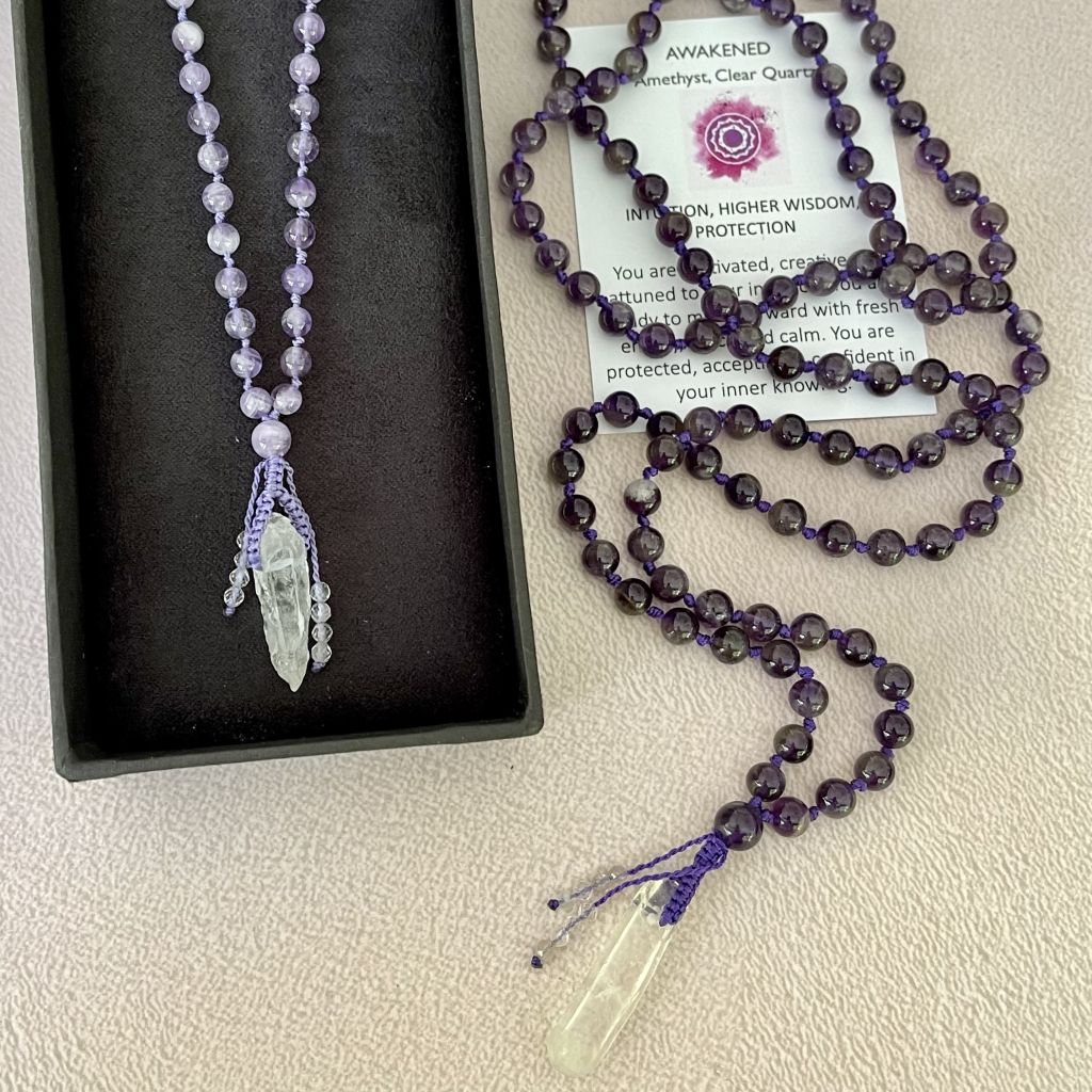 Clear Crystal Necklace | Amethyst Crystal Necklace | Mala Elements