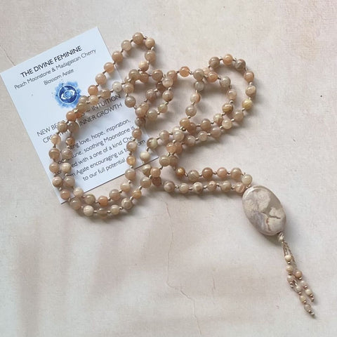 Divine Feminine Necklace | Flower Agate Mala | Mala Elements