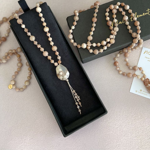 Divine Feminine Necklace | Flower Agate Mala | Mala Elements
