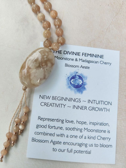 Divine Feminine Necklace | Flower Agate Mala | Mala Elements
