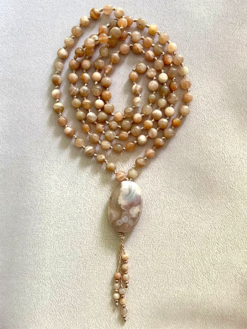 Divine Feminine Necklace | Flower Agate Mala | Mala Elements