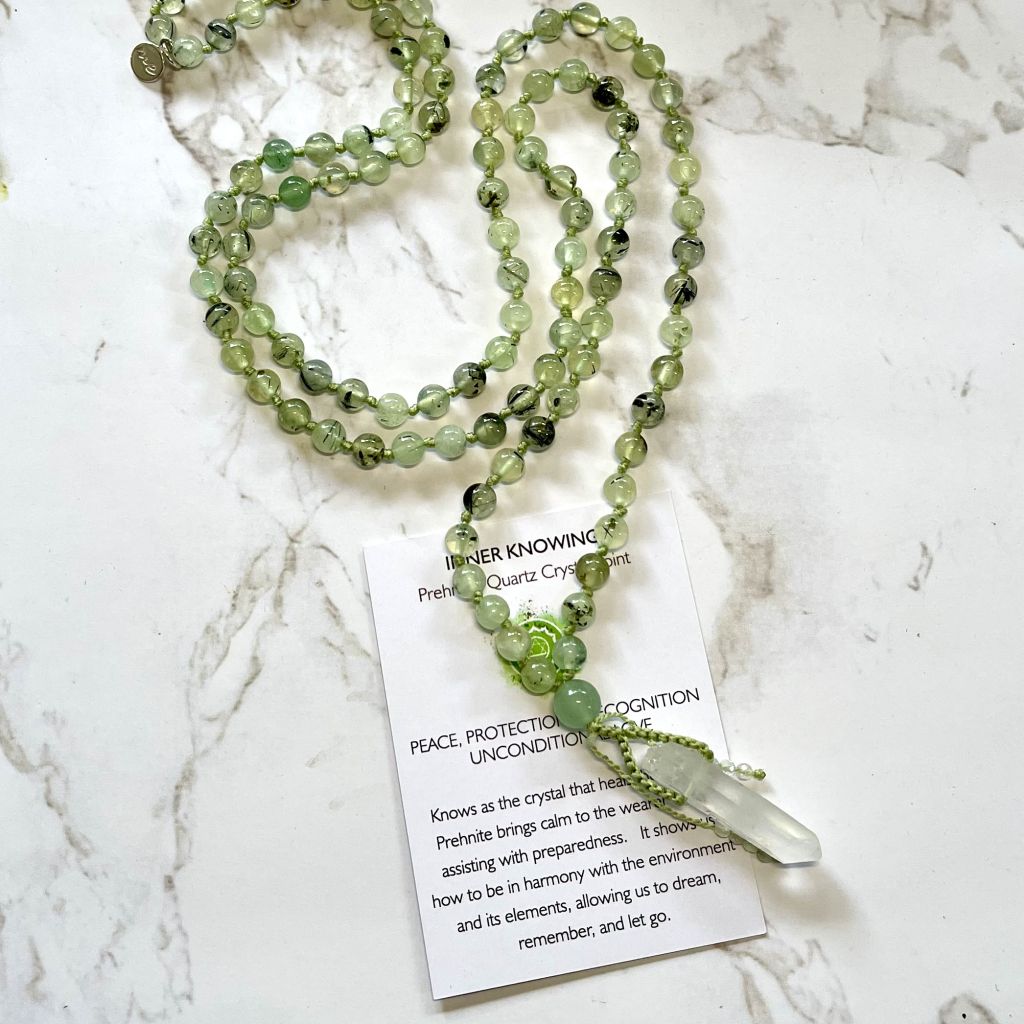 Prehnite and Clear Quartz Necklace | Mala Elements