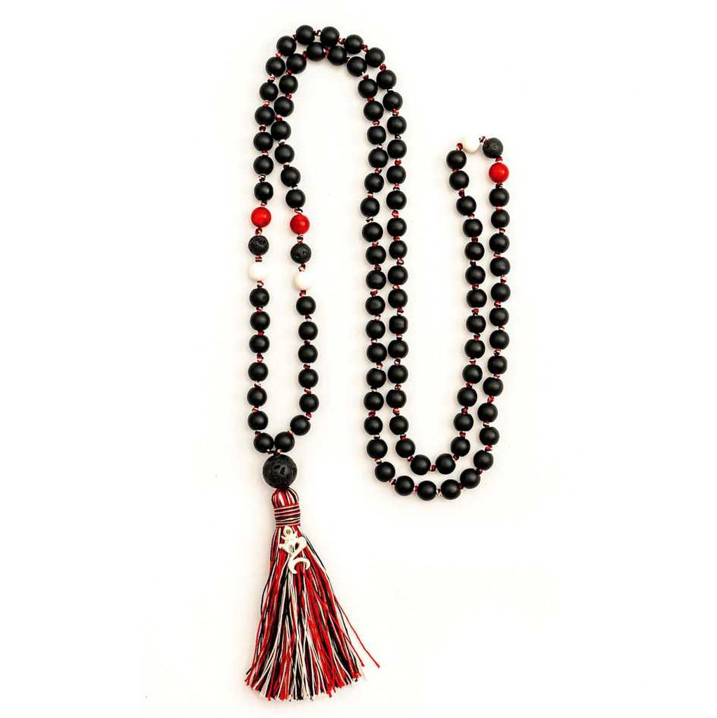 Black Moonstone Mala | Tri Datu Lotus Mala | Mala Elements