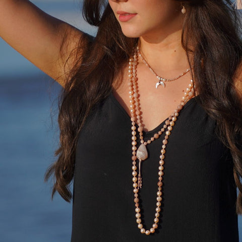 Divine Feminine Necklace | Flower Agate Mala | Mala Elements