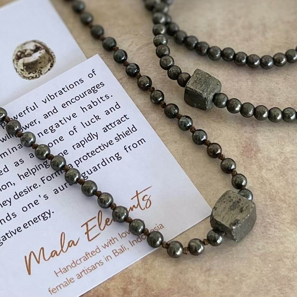 Pyrite Stone Necklace | Pyrite Mala Necklace | Mala Elements